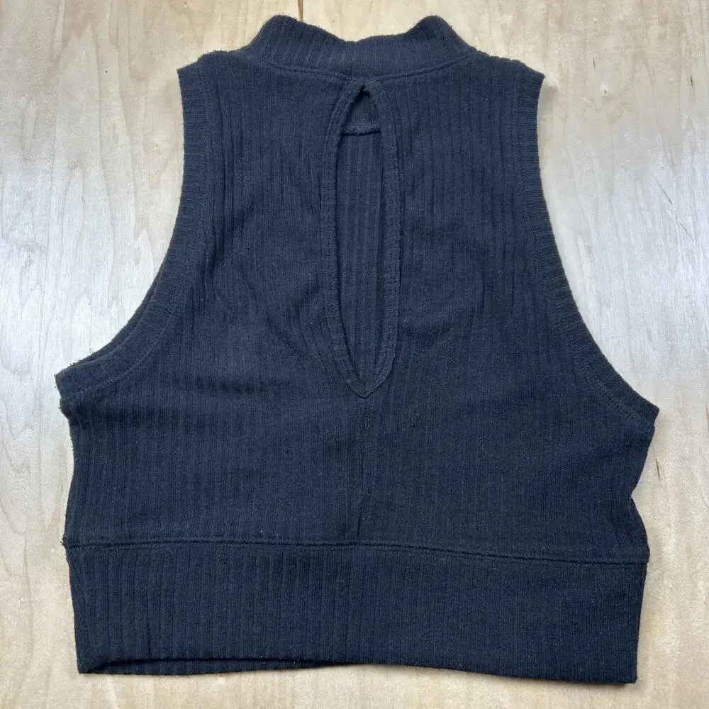Abercrombie & Fitch Ribbed Crop Tank Top Womens XS Navy Mock Neck GC - Picture 5 of 7